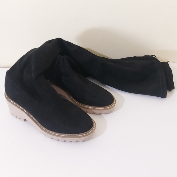 Nicole Miller Bass Black Vegan Leather Grunge Over The Knee Chunky Heeled Boot - Picture 5 of 13